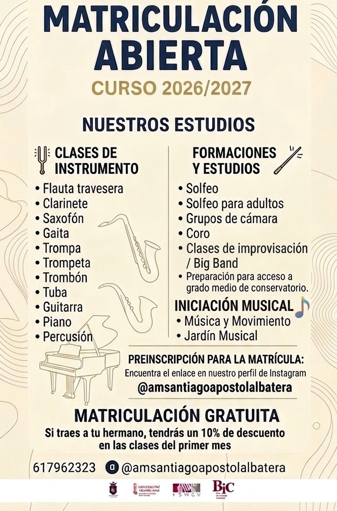 Abierta la matrícula para el curso 2026-2027